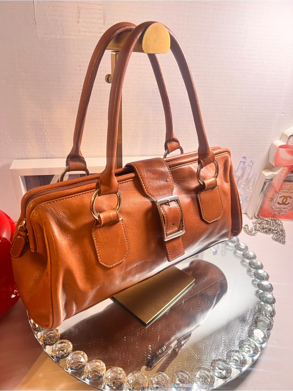 Fossil vintage Cognac Leather Double-Handle Shoulder Bag